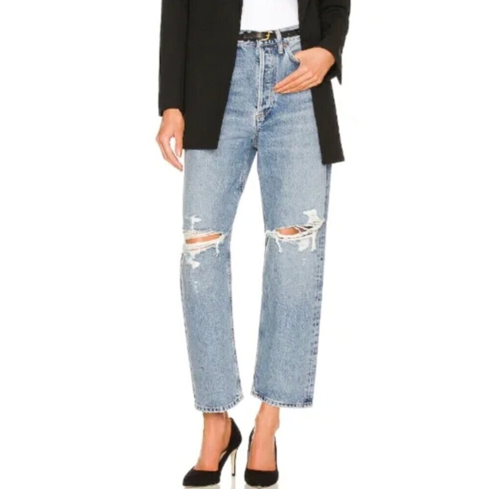 Agolde 90's Loose Mid Rise Crop Jeans in Medium Wash Ripped Size 24
